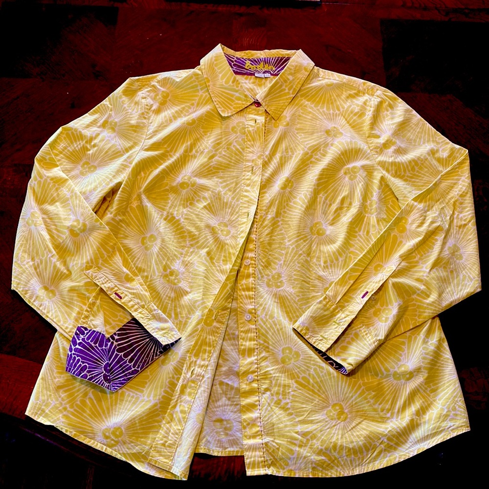 Boden women’s 16 XL vintage style western casual button up shirt yellow purple